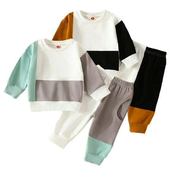 Esaierr Newborn Baby Boys Girls 2 Piece Sweatshirt Outfits 0-3 Years Crewneck Color Blocking Sweatsuit Tops Elastic Jogger Pants Tracksuit Spring Fall Sets