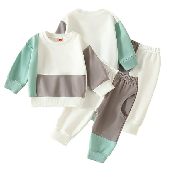 Esaierr Newborn Baby Boys Girls 2 Piece Sweatshirt Outfits 0-3 Years Crewneck Color Blocking Sweatsuit Tops Elastic Jogger Pants Tracksuit Spring Fall Sets