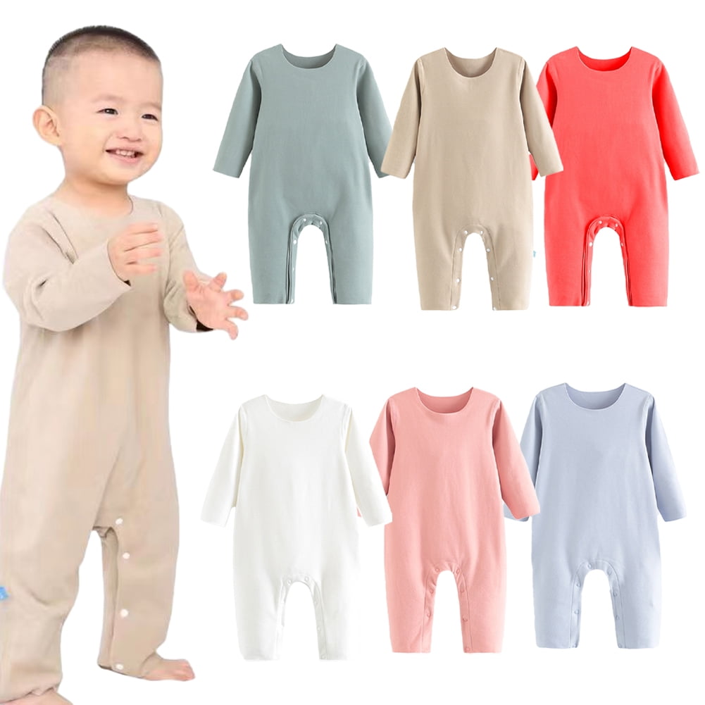 Esaierr Newborn Baby Boys Girls Solid Color Bodysuit Romper Unisex Infants Fall Winter Jumpsuits Outfit Clothes Cotton Pajamas Set for 2-24 Months