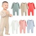 thumbnail image 1 of Esaierr Newborn Baby Boys Girls Solid Color Bodysuit Romper Unisex Infants Fall Winter Jumpsuits Outfit Clothes Cotton Pajamas Set for 2-24 Months, 1 of 7