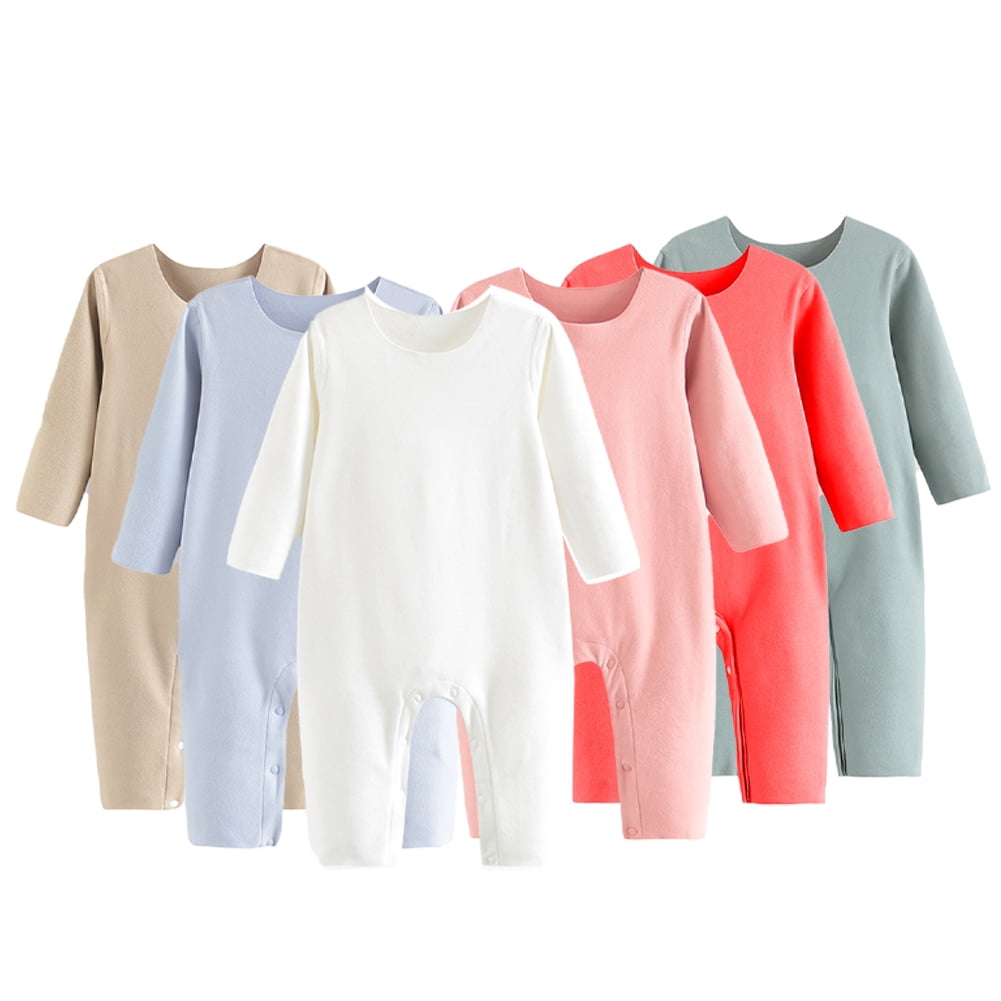 Esaierr Newborn Baby Boys Girls Solid Color Bodysuit Romper Unisex Infants Fall Winter Jumpsuits Outfit Clothes Cotton Pajamas Set for 2-24 Months