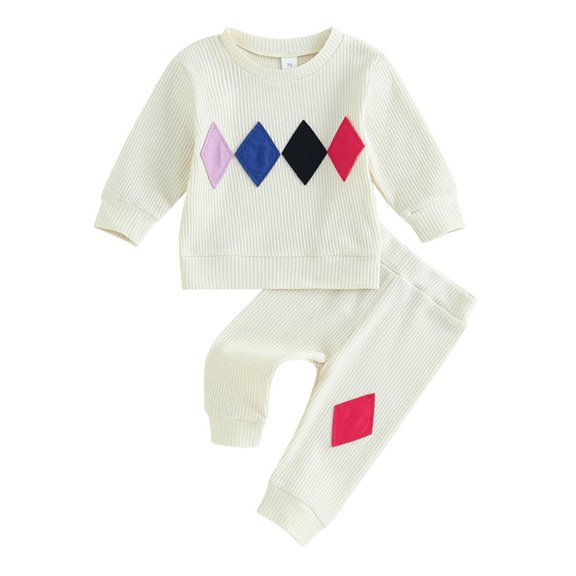 Esaierr Newborn Baby Boys Girls Sweatshirt Tracksuits 2 Piece Outfit Long Sleeve Pullover Geometry Sweatsuit and Sweatpants Spring Autumn Clothes for 0-24 Months
