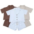 thumbnail image 1 of Esaierr Newborn Baby Boys Summer Shorts 2PCS Outfits Solid Color Button-Down Shirt Shorts Set Cotton Linen Clothes for 6 Months-3 Years, 1 of 9