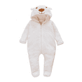 thumbnail image 1 of Esaierr Newborn Baby Cartoon Bear Ears Hooded Jumpsuit Boys & Girls Zipper Warm One-Piece Romper 0-12M Solid Color Romper, 1 of 7