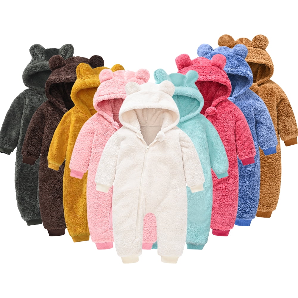 Esaierr Newborn Baby Girls Boys Snowsuit 6 Months-3 Years Fleece Jacket Ears Hooded Jumpsuit Infant Onesie Winter Romper Outwear