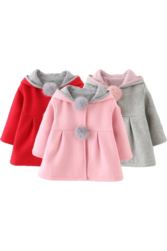 Newborn Baby Girls Fleece Hooded Jacket Outerwear Toddler Autumn Winter Hooded Coat Jacket Solid Color Zip up Kid Thick Warm Clothes Tops for 6M-4Y