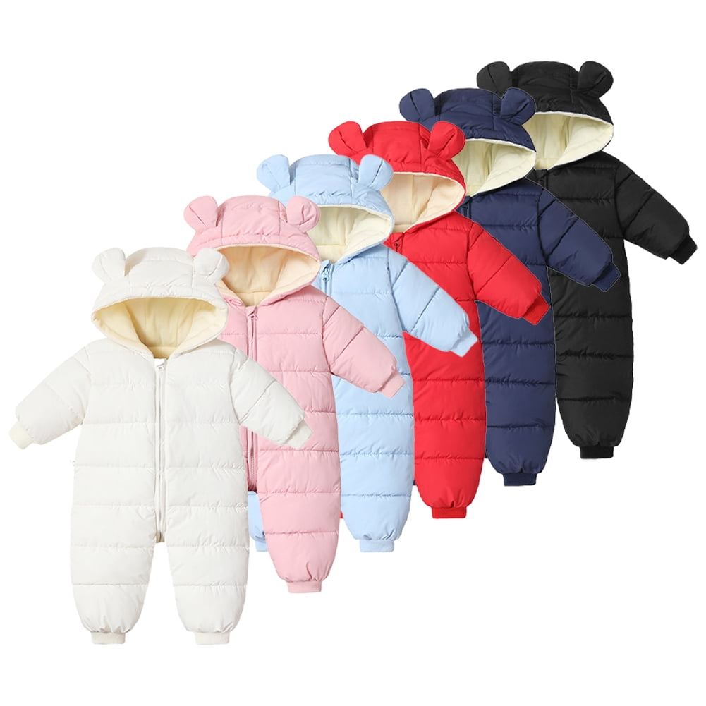 Esaierr Newborn Baby Jumpsuit Boys Girls Snowsuit Fleece Lined Onesie Outfits Warm Hooded Romper for Infant 3-24 Months