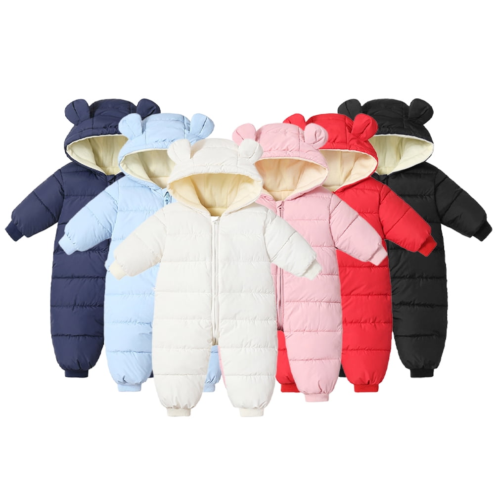 Esaierr Newborn Baby Jumpsuit Infant Boys Girls Snowsuit Fleece Lined Onesie Outfits Warm Hooded