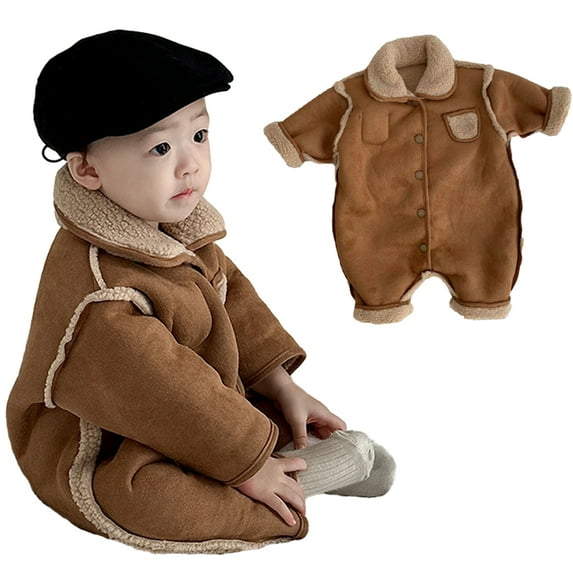 Esaierr Newborn Baby Jumpsuit Outfit Infant Boys Warm Romper Plush Fleece Winter Jumpsuit Jacket Clothing for 3-24M
