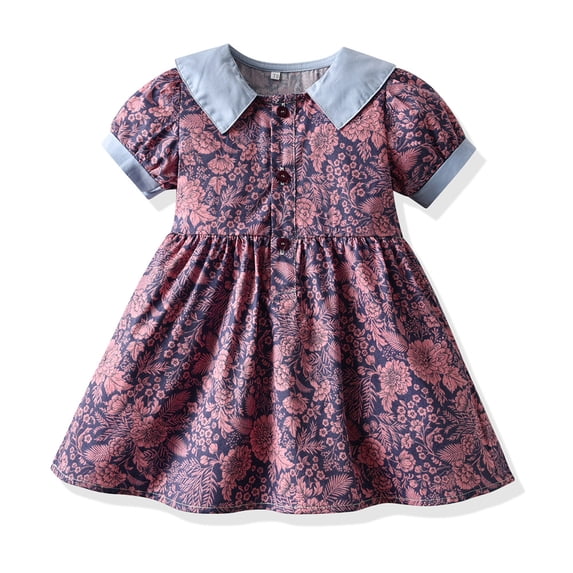 Esaierr Newborn Baby Printed Dresses for Girls,3M-4Y Little Girls Summer Short Sleeve Dresses Casual Cotton Summer Toddler Dress