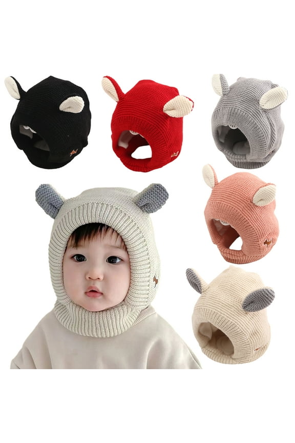 Newborn Baby Rabbit Hat for Boys Girls 8M-3Y Warm Knit Earflaps Hat Cartoon Beanie Pullover Hat