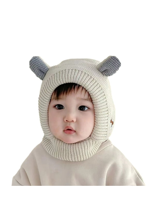 Newborn Baby Rabbit Hat for Boys Girls 8M-3Y Warm Knit Earflaps Hat Cartoon Beanie Pullover Hat