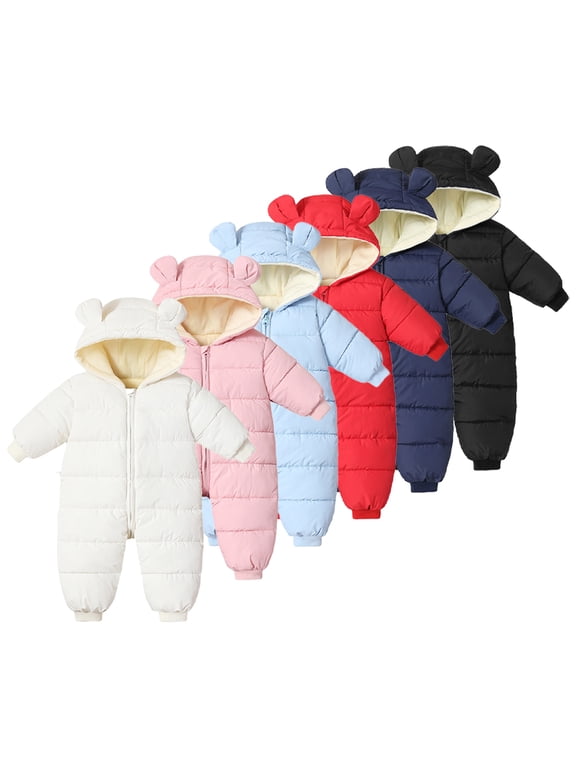 Newborn Baby Romper Puffer Jacket Girls Boys Snowsuit Jacket Winter Jumpsuit with Ear Hooded for 3M-24M