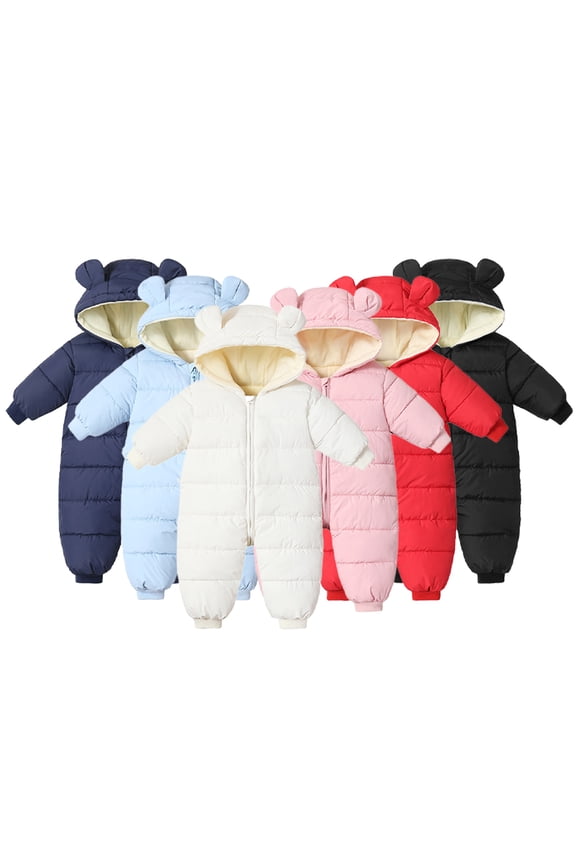 Newborn Baby Romper Puffer Jacket Girls Boys Snowsuit Jacket Winter Jumpsuit with Ear Hooded for 3M-24M