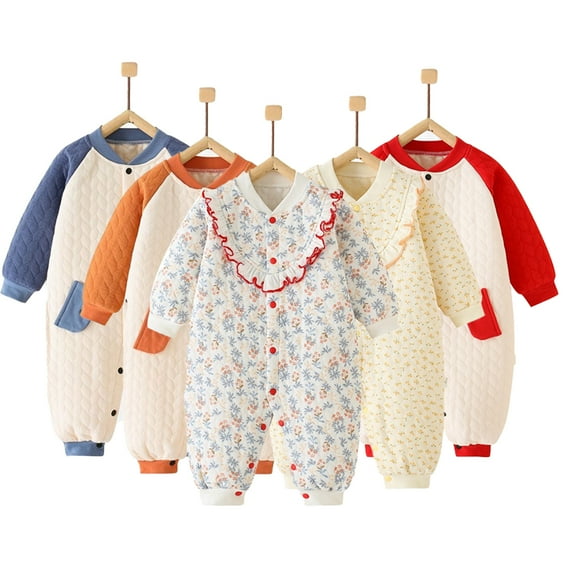 Esaierr Newborn Baby Romper Unisex Infants Spring Fall Onesies 0-24 Months Boys Girls Button Jumpsuits Cotton One-Piece Romper Winter Pajamas