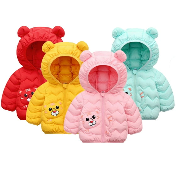 Esaierr Newborn Boys Girls Cartoon Puffer Down Jacket Winter Coats for Toddler Down Cotton Coat Hooded Outwear Ears Thickened Zipper Warm Coat for 9M-5Y