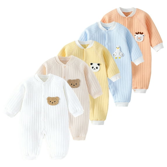 Esaierr Newborn Boys Girls Cotton Romper Jumpsuit Baby Jumpsuit Coat Button Warm Winter Long-Sleeved Romper Outwear for 1M-36M