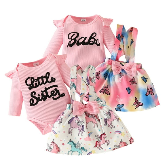 Esaierr Newborn Girls Letter Dress Romper with Headband Comfort Outfits for 0-18M Spring Autumn Top +Bow Skirt Set