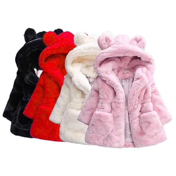 Esaierr Baby Toddler Girls Fleece Hooded Jacket Warm Cotton Coats Winter Outwear for Kids Newborn Cotton Coat Tops Ears Warm Long-Sleeved Outerwear for 9M-8Y