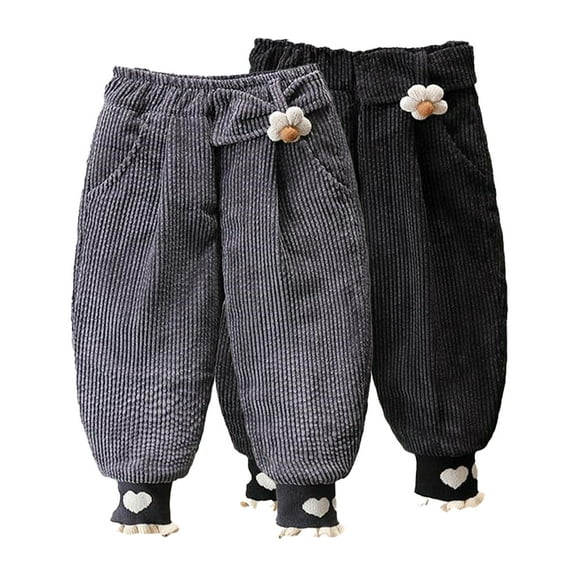 Esaierr Newborn Toddler Girls Winter Corduroy Pants Kids Cute Flower Cotton Pants Baby Warm Thickened Trousers 6 Years - 6 Months