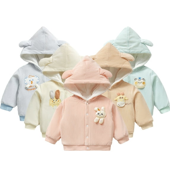 Esaierr Newborn Toddler Winter Cotton Coat Jacket for Baby Boys Girls Warm Outerwear with Ears Hooded Button Cartoon Long Sleeve Cardigan Jacket for 6M-4Y