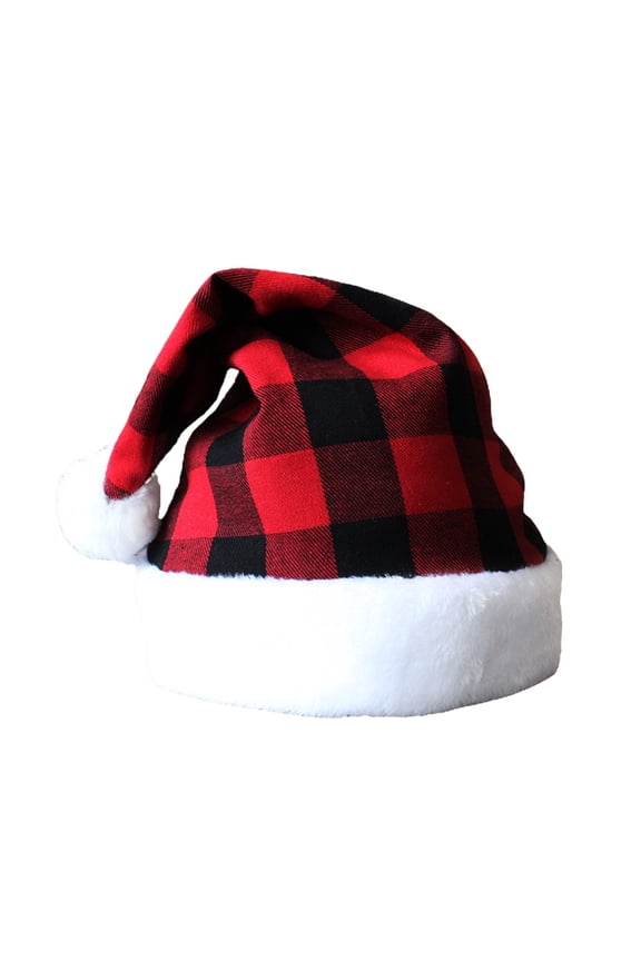 Santa Claus Hat Red and Black Checkered Christmas Hat Christmas Decoration 16.2*12.2inch