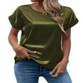 thumbnail image 1 of Esaierr ‌‌Silk Satin Round Neck T-Shirt for Women's Short Sleeve Loose Fit Breathable Casual Summer Top‌, 1 of 7