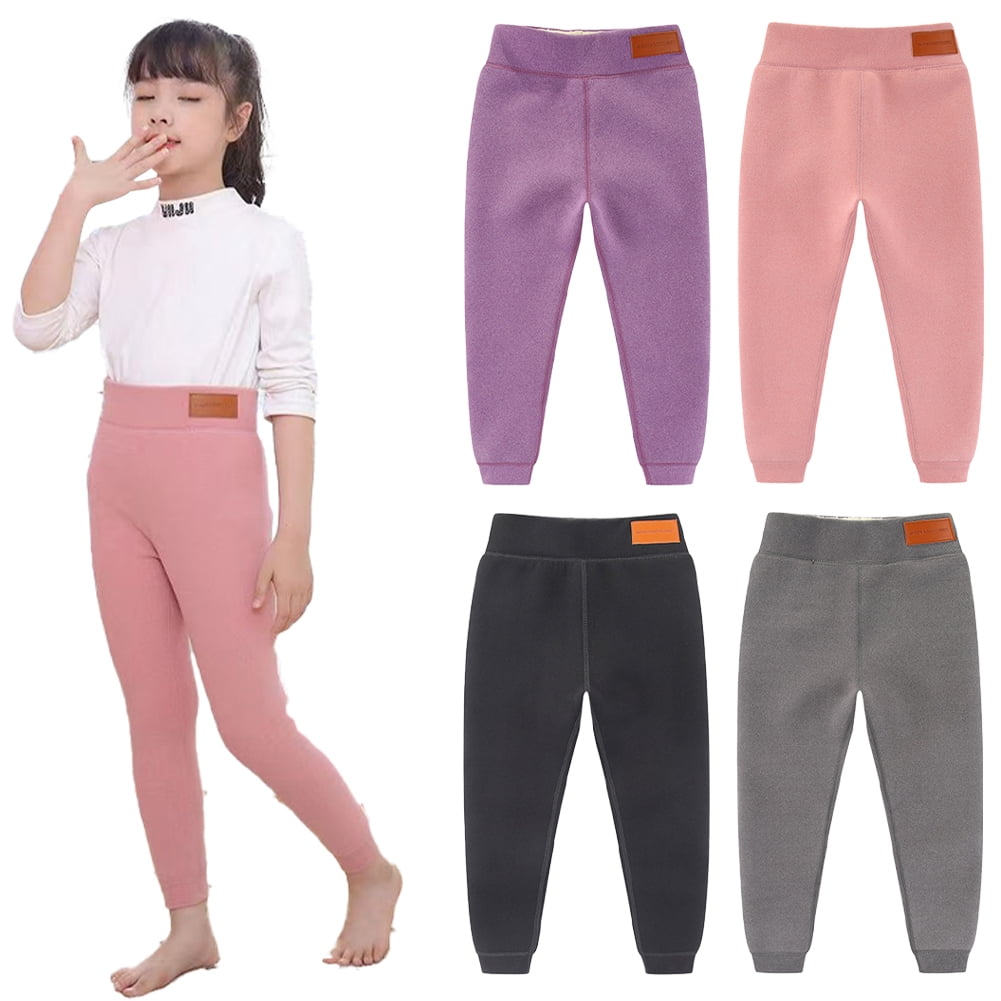 Esaierr Teenagers Kids Warm Leggings Baby Winter Stretch Footless Inner Wear  School Uniform Cotton Pants Padded Trousers Solid Color Bottoms 2-14T Girls  Tights 