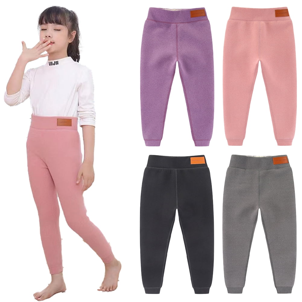 Esaierr Teenagers Kids Warm Leggings Baby Winter Stretch Footless Inner  Wear School Uniform Cotton Pants Padded Trousers Solid Color Bottoms 2-14T