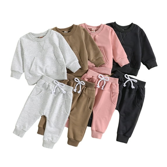 Esaierr Toddle Infant Boys Girls 2Pcs Tracksuit Outfits Baby Sweatshirt Jogger Pants Set Letters Embroidery 1M-3Y Kid fall Winter Sweatsuit Sweatpants Track Suits