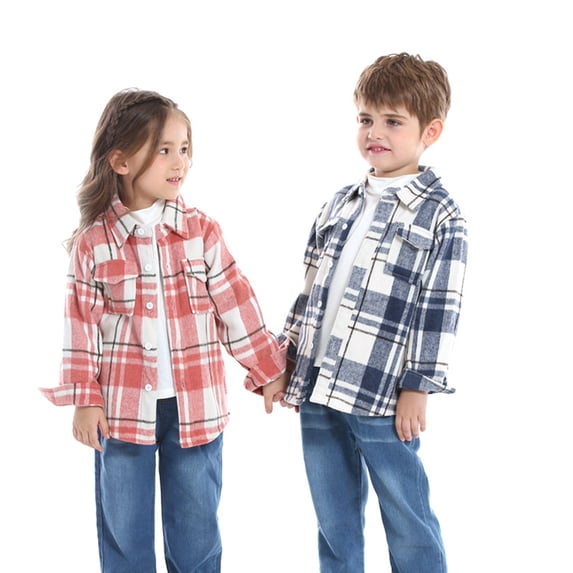 Esaierr Toddle Kids Boys Long-Sleeved Plaid Shirt Jacket for 6M-9T Patchwork Dress Shirt Spring Fall Button Cardigan Tops