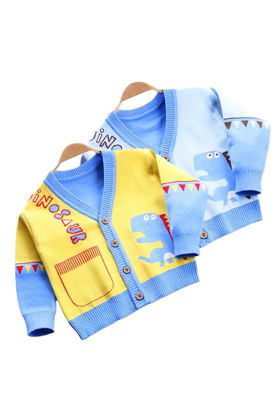 Toddler Baby Boys Cardigans Sweater for Kids Dinosaur Cardigans Jacket Cotton Long Sleeve Button Knit Top for 2-8Y