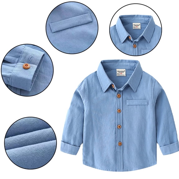 Esaierr Toddler Baby Boys Casual Shirt for Kids Shirt Long Sleeve Shirt Solid Colour Autumn V-Neck Shirt Coat for 2-7Y