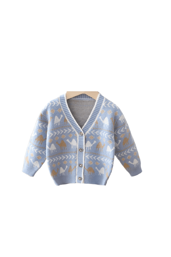 Toddler Baby Boys Dinosaur Cartoon Pattern Sweater,Kids Boys Button V Neck Sweater Knit Top,Fall Winter Long Sleeve Sweater Undershirt for Boys 9M-6Y