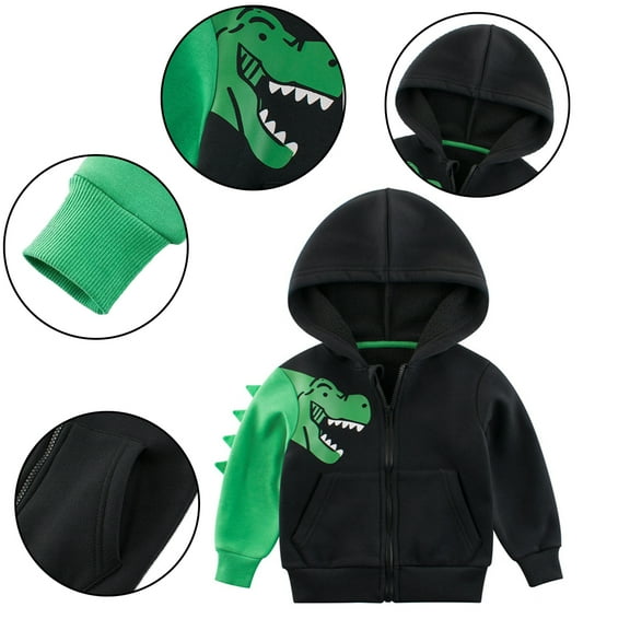 Esaierr Toddler Baby Boys Dinosaur Sweatshirt Coat for Kids Hooded Zip Jacket Casual Sweatshirt Outerwear for 1-9Y
