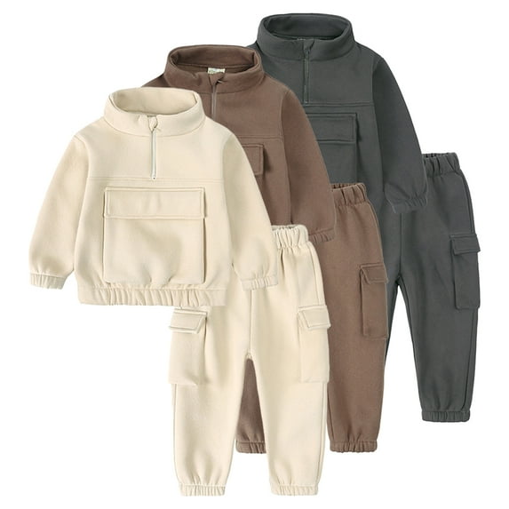 Esaierr Toddler Baby Boys Girls 2PCS Sweatshirt Outfits for Kids Toddler Winter Sweatsuits Jogger Pants Outfits Autumn Leisure Solid Colour Sweatshirt Set for 12M-7Y