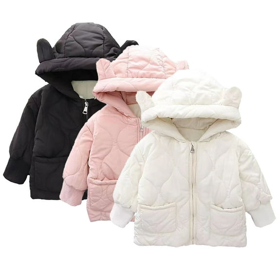 Esaierr Toddler Baby Boys Girls Hooded Coat Winter down Jacket Lightweight Cotton Coat Thickened Autumn Winter Solid Colour Zip Outwear for 1-5Y
