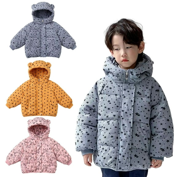 Esaierr Toddler Baby Boys Girls Winter Coat with Hooded for Kids Lightweight Puffer Jacket Warm Thick Cotton Jacket Outerwear for 1-7Y