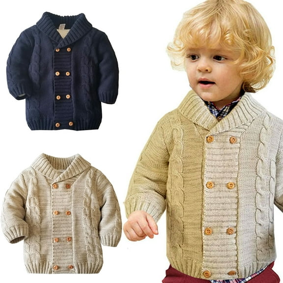 Esaierr Toddler Baby Boys Knit Sweater Coat Fleece Cardigan Sweater Button Solid Colour Warm Outerwear for 1-6Y