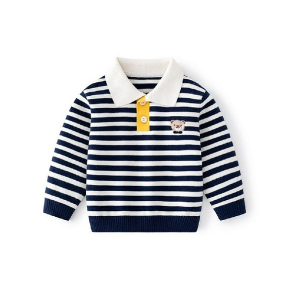 Esaierr Toddler Baby Boys Sweater V-Neck Knit Button Stripes Long Sleeve Pullover Sweatshirt for 7M-8T