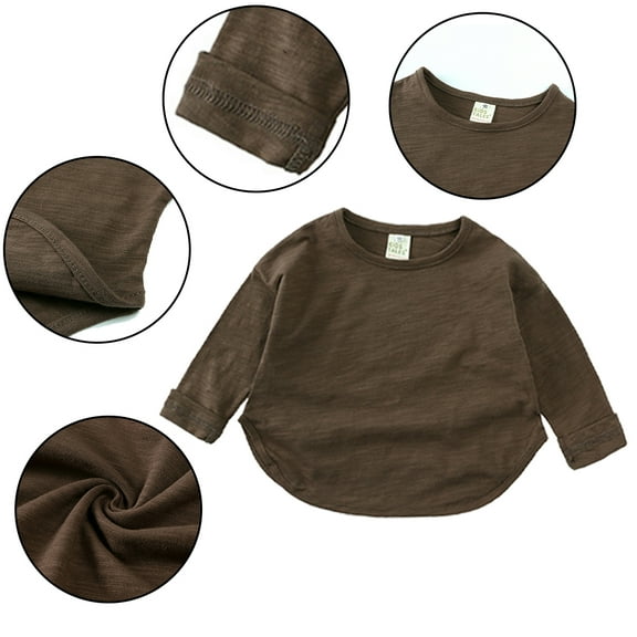 Esaierr Toddler Baby Cotton T-Shirt Tops for Kids Newborn Boys Girls Tee Long Sleeve Solid Color Crewneck Spring Autumn Sweatshirt Outerwear for 1-7Y