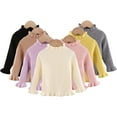 thumbnail image 1 of Esaierr Toddler Baby Fall Winter Knit Sweater for Girls Warm Pullover Thermal Jumper Half High Collar Plush Bottom Casual Ruffle Knit Blouse for 1-5Y, 1 of 7