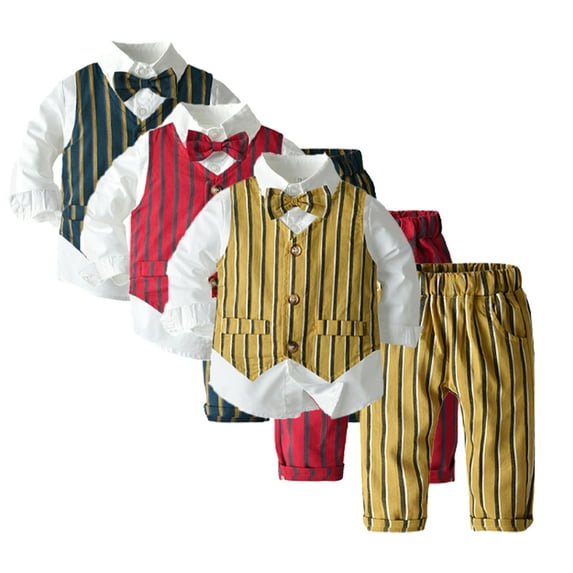 Esaierr Toddler Baby Formal Suit for Boys,Toddler Gentleman Set Dress Slim Fit Shirt + Bow Tie+ Vest+Pant 4Piece Infant Gentleman Suits for 3M-6Y