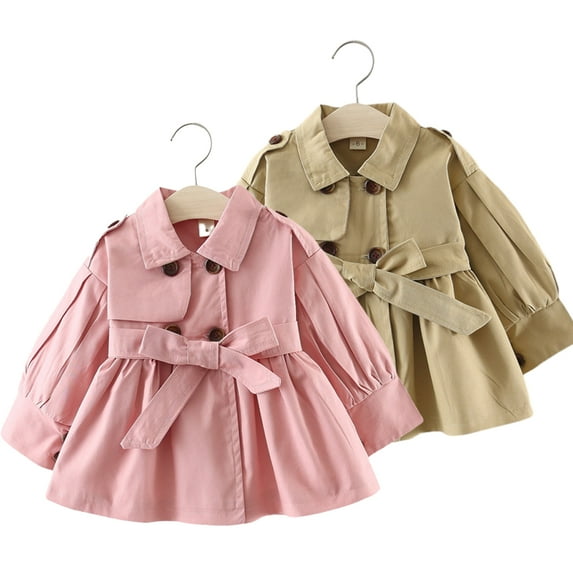 Esaierr Toddler Baby Girl Belted Trench Coat Dress Spring Double Breasted Ruffle Trim Long Sleeve Cotton Windbreaker Outerwear for 6M-4Y