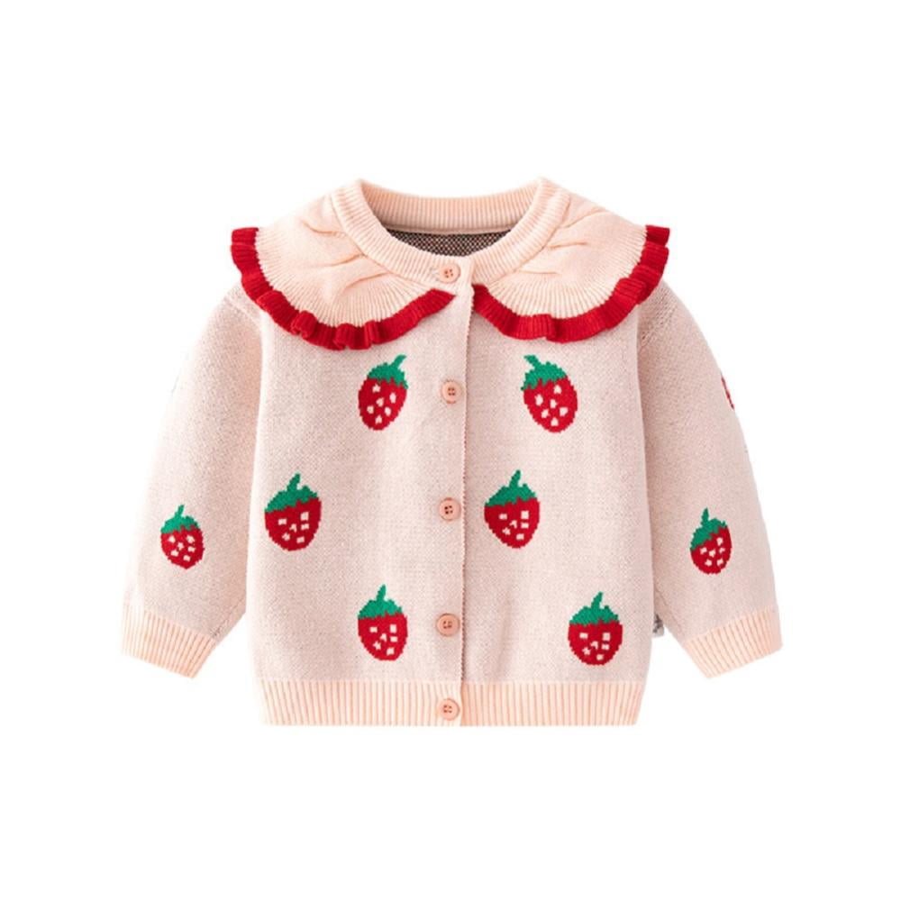 Baby Girls Cute Strawberry Combo Little Bear Head Long-Sleeved Cardigan