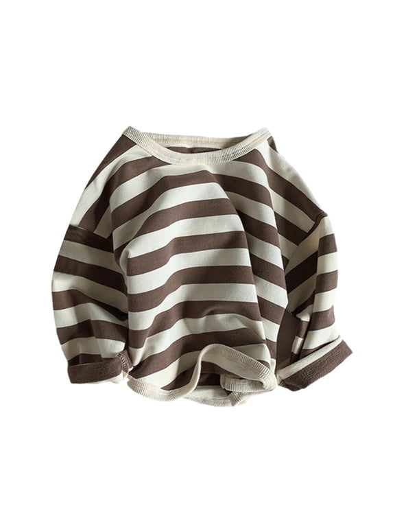 Toddler Baby Girls Boys Cotton Striped T-Shirt Unisex Baby Long Sleeved Undershirt Little Kids Spring Autumn Undershirt Top