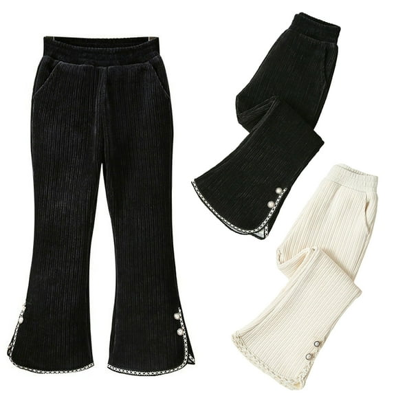 Esaierr Toddler Baby Girls Flare Pants for Kids Thickened Long Pants Casual Bell Bottoms Warm Padded Pants for 3-13Y