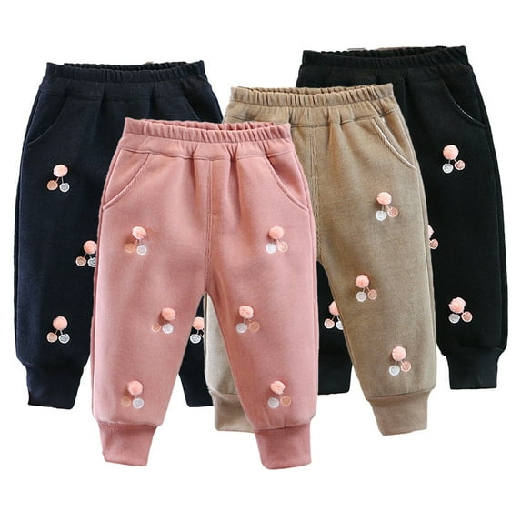 Esaierr Toddler Baby Girls Fleece Jogger Pants Kids Fleece Active Pants Baby Sweatpants Pants Infant Warm Trousers Elastic Waist Winter for 6M-4Y