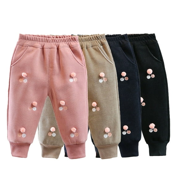 Esaierr Toddler Baby Girls Fleece Jogger Pants Kids Fleece Active Pants Baby Sweatpants Pants Infant Warm Trousers Elastic Waist Winter for 6M-4Y
