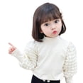 thumbnail image 1 of Esaierr Toddler Baby Girls Pullover T Shirt Top for Kids Knit Long Sleeves T-Shirt Solid Color Bubble Sleeves Autumn T-Shirt for 2-7Y, 1 of 5